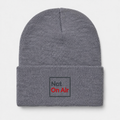 Gray Not On Air cuffed knit beanie with a smaller dark gray and red embroidered logo centered on the front cuff.
