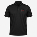 Black Not On Air performance polo with a small dark gray and red embroidered logo on the left chest.