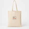 Natural canvas Not On Air tote bag with a smaller dark gray and red embroidered logo centered on the front.